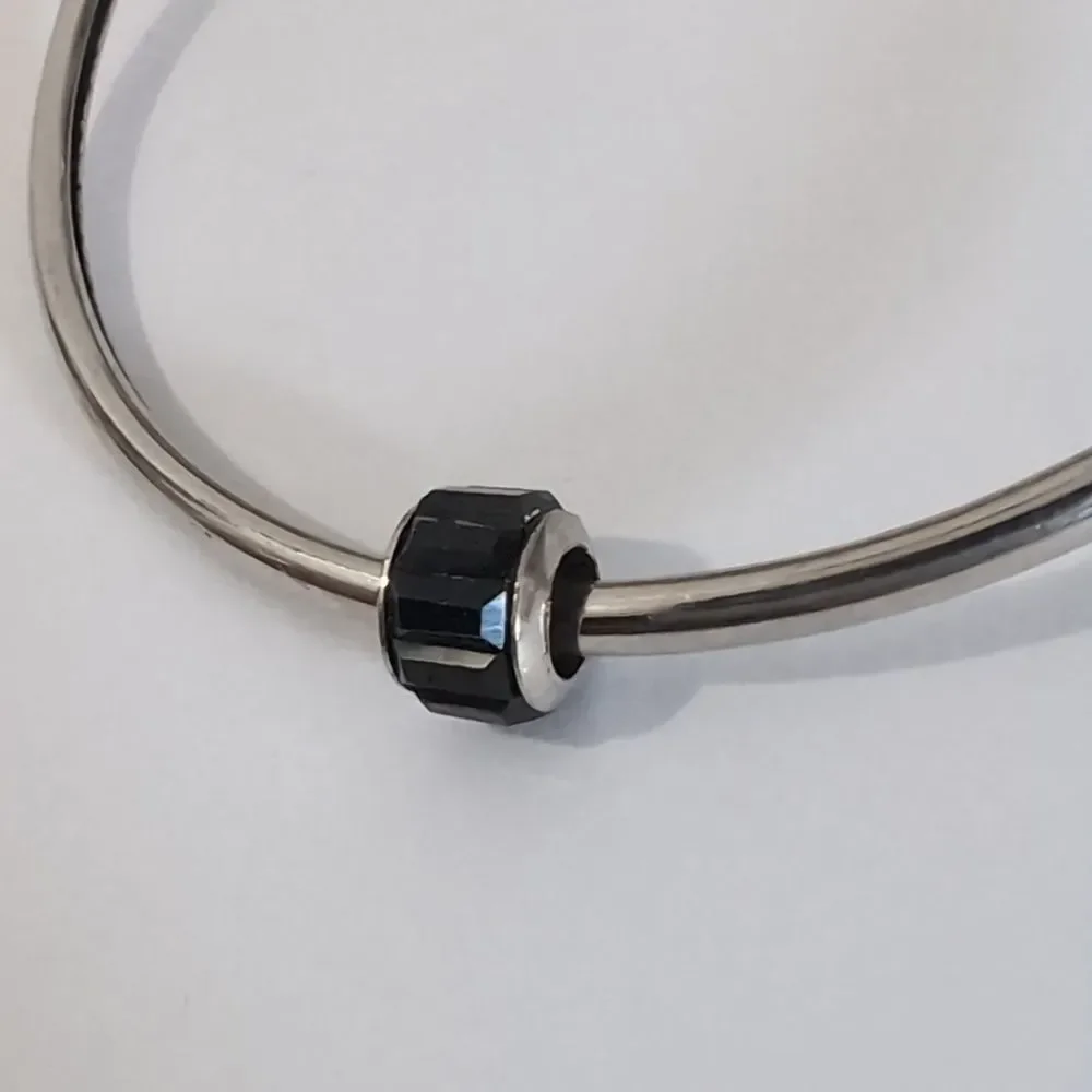 Silver Black Crystal Spacer Charm‎ for Pandora Style Bracelet